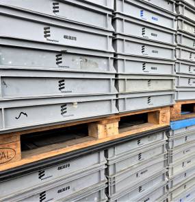 Pojemnik magazynowy - Pojemnik Magazynowy Warsztatowy Garażowy EURO 60x40x12cm.-UŻYWANY-PALETA 72sztuki.