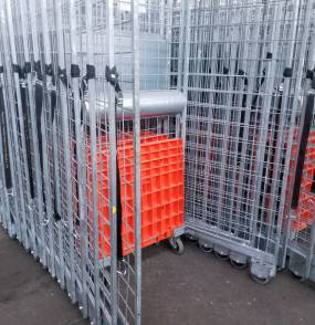 Wózek magazynowy - Wózek 3 ściany Hamulec Pocztowy Transportowy Gniazdowy Kurierski 80x80x190cm.